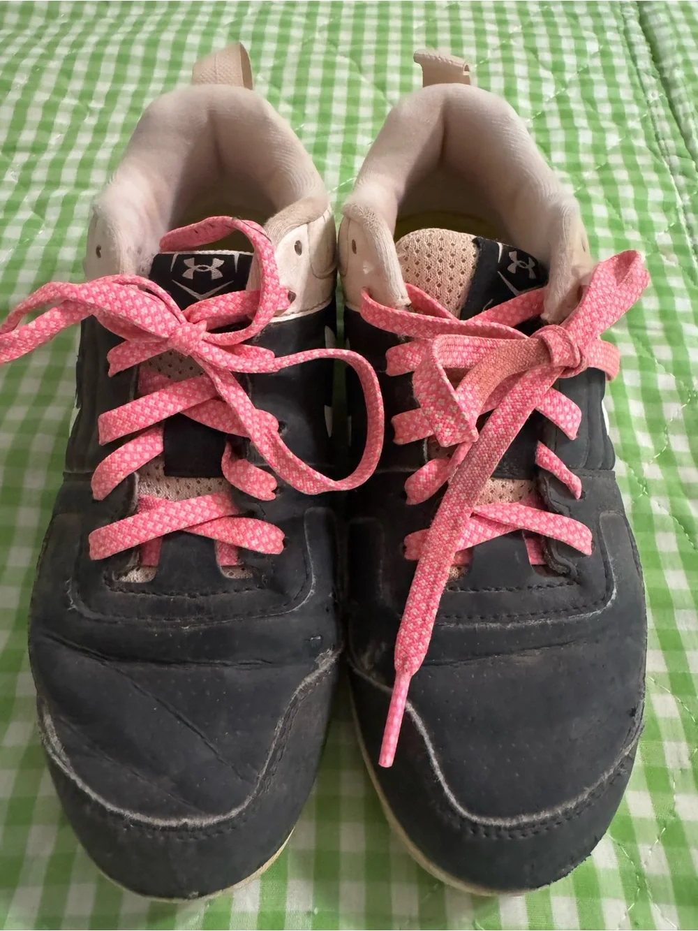 Under Armour Kids Black and Cream Sneakers with Pink Laces